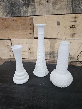 Milk Glass Decorative Bud Vases - White Lot of 3